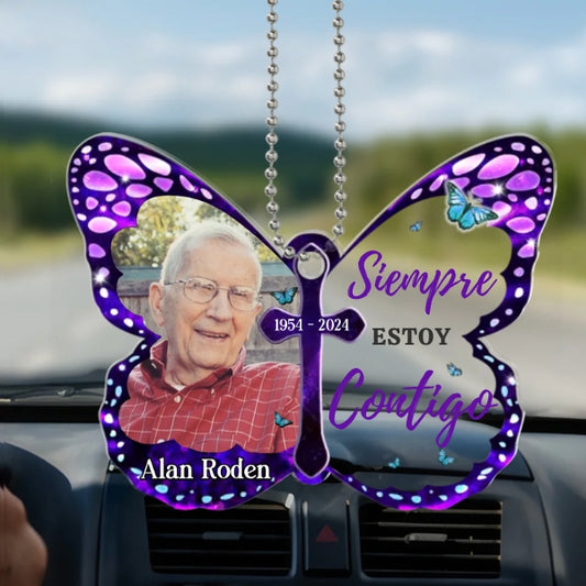 Adorno con forma de mariposa con foto personalizada en memoria  – Siempre Estoy Contigo
