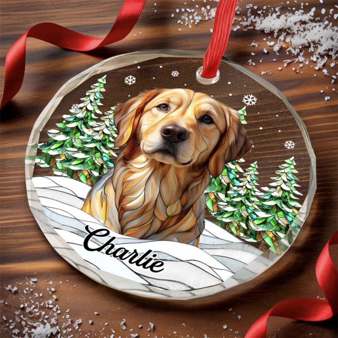 Adorno de Cristal Personalizado con Foto y Nombre de tu Mascota