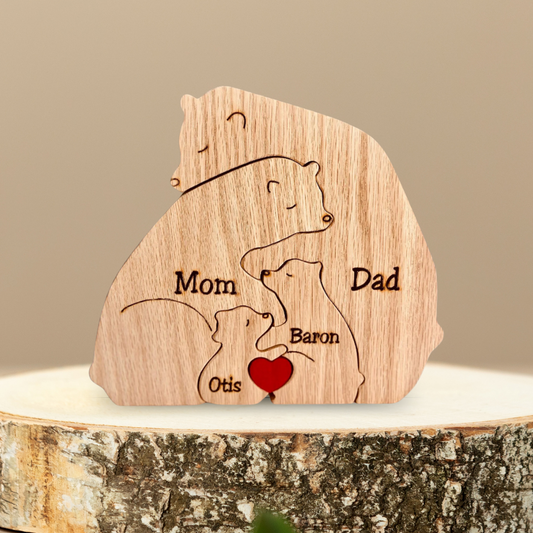 Rompecabezas familiar de ositos de madera personalizados