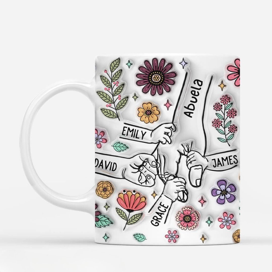 Taza personalizada con efecto 3D inflado - Regalos personalizados para el Día de la Madre, para mamá, abuela - Las manos amorosas de una madre