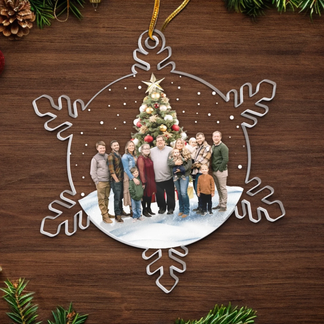 Adorno Navideño Personalizado en Forma de Copo de Nieve – Tu Familia en un Recuerdo Mágico para Siempre