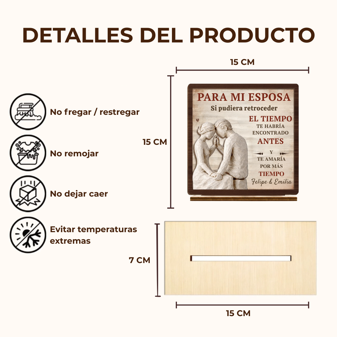 Placa de Madera – “Para Mi Esposa: Si pudiera retroceder el tiempo…” – Regalo Romántico de Aniversario / San Valentín (con opción de agregar nombres)