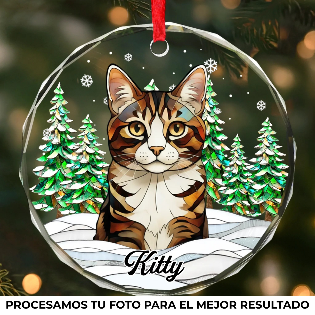 Adorno de Cristal Personalizado con Foto y Nombre de tu Mascota