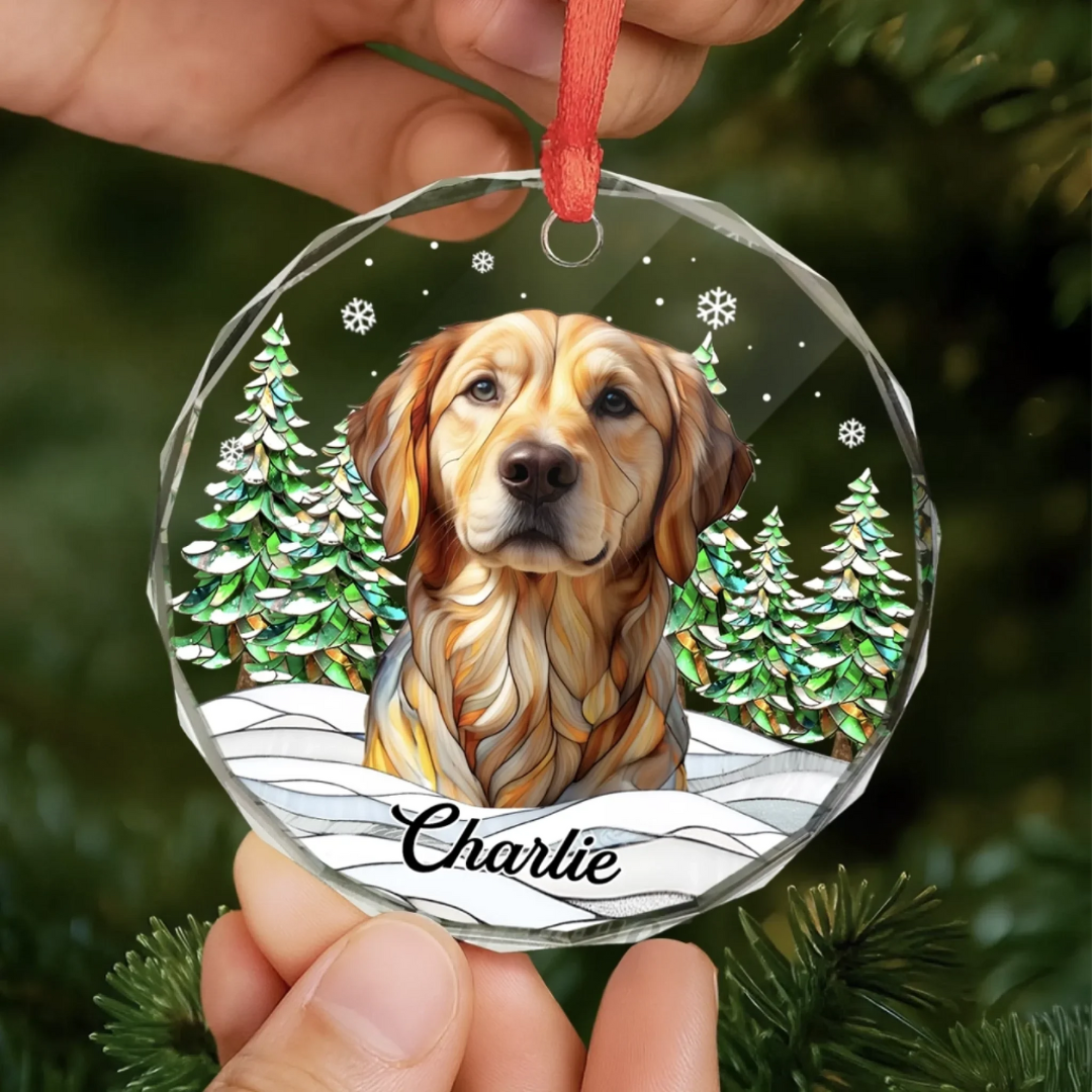 Adorno de Cristal Personalizado con Foto y Nombre de tu Mascota
