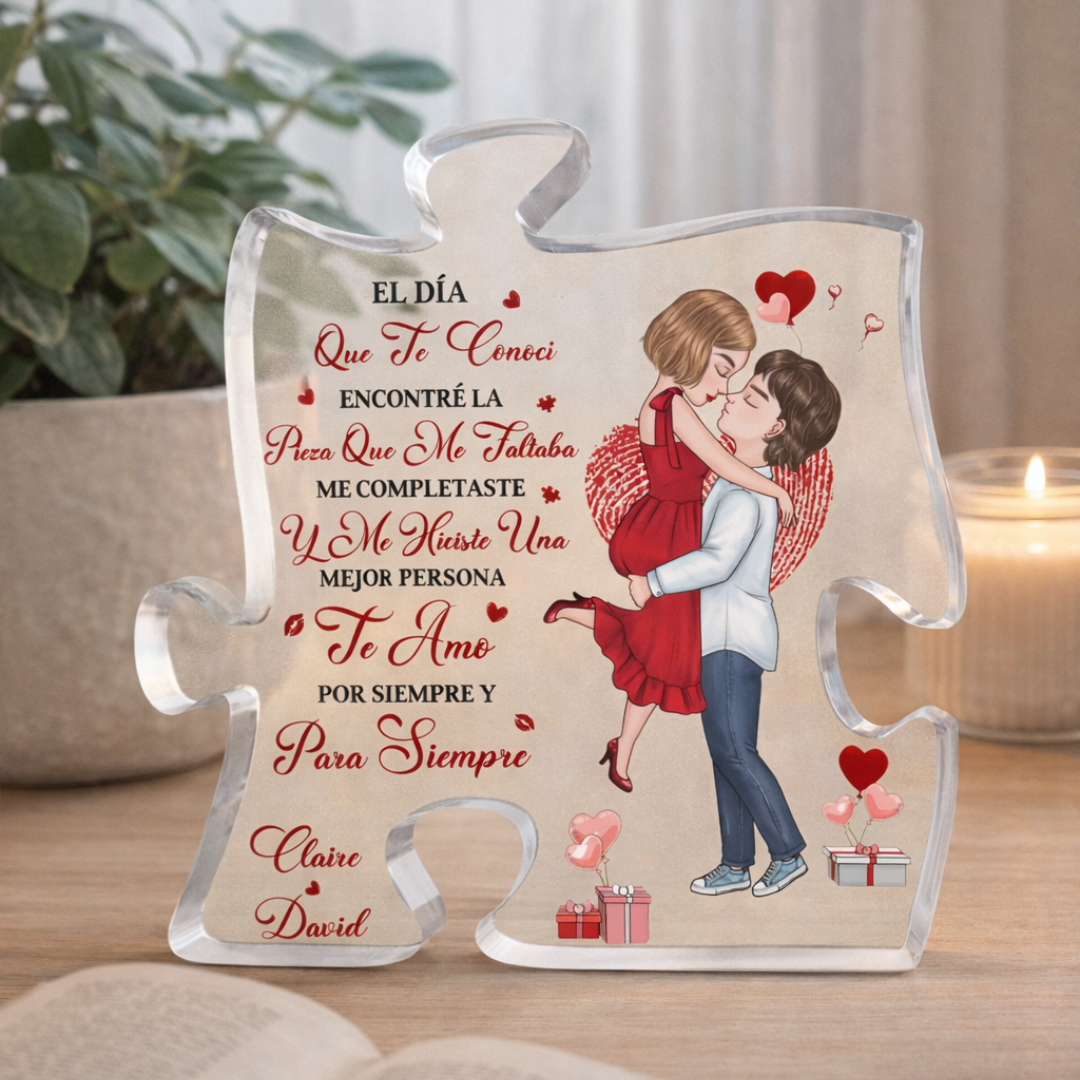Placa acrílica personalizada con forma de rompecabezas para parejas