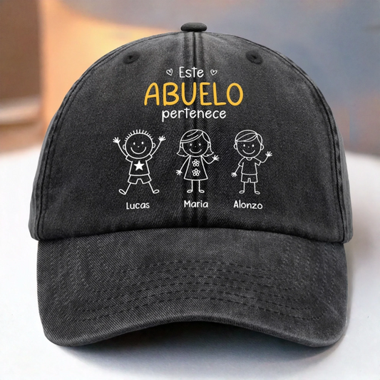 Este Abuelo Papá Pertenece A - Gorra de Mezclilla Vintage Lavada Personalizada