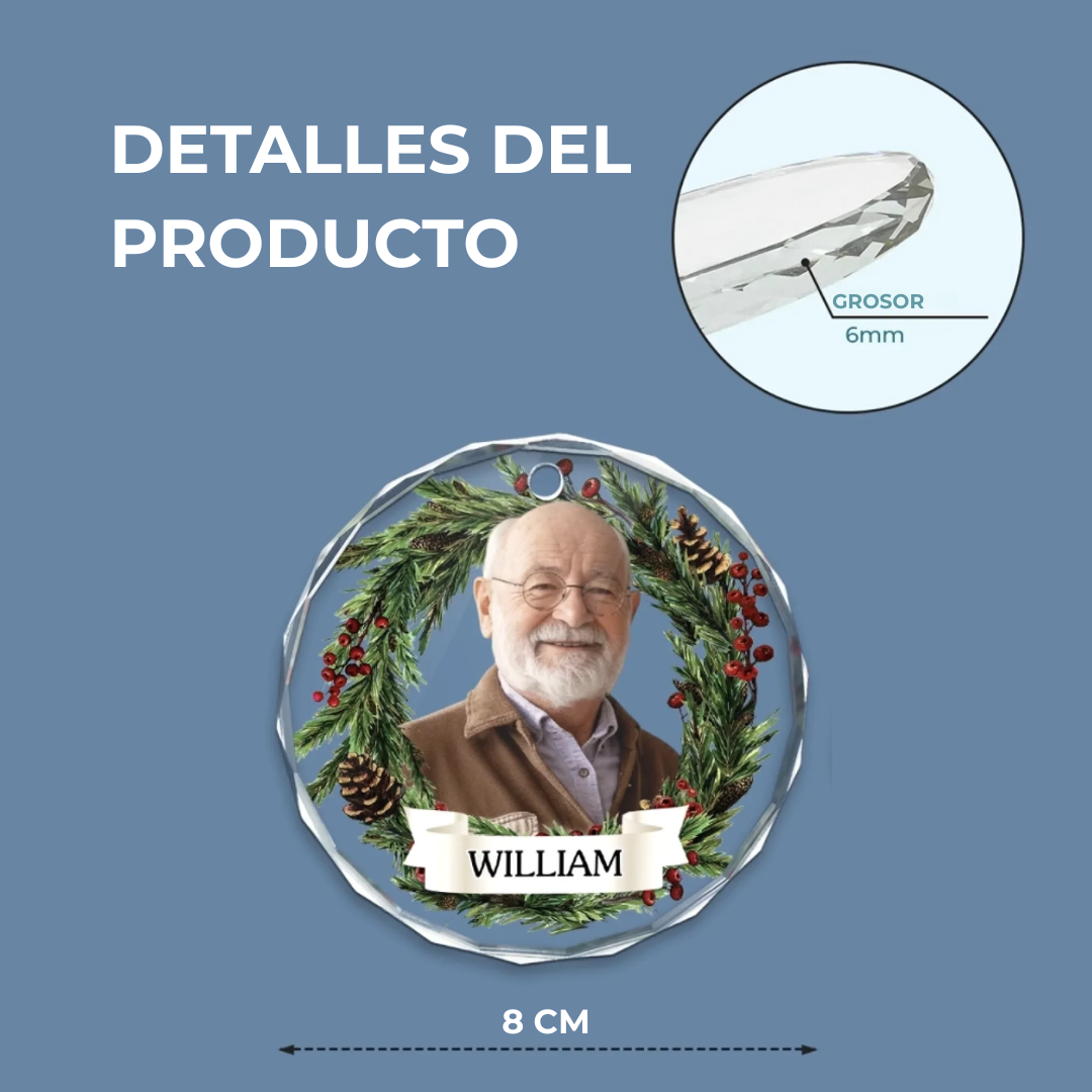 Ornamento navideño circular para árbol — Personalizado con foto y nombre del abuelo