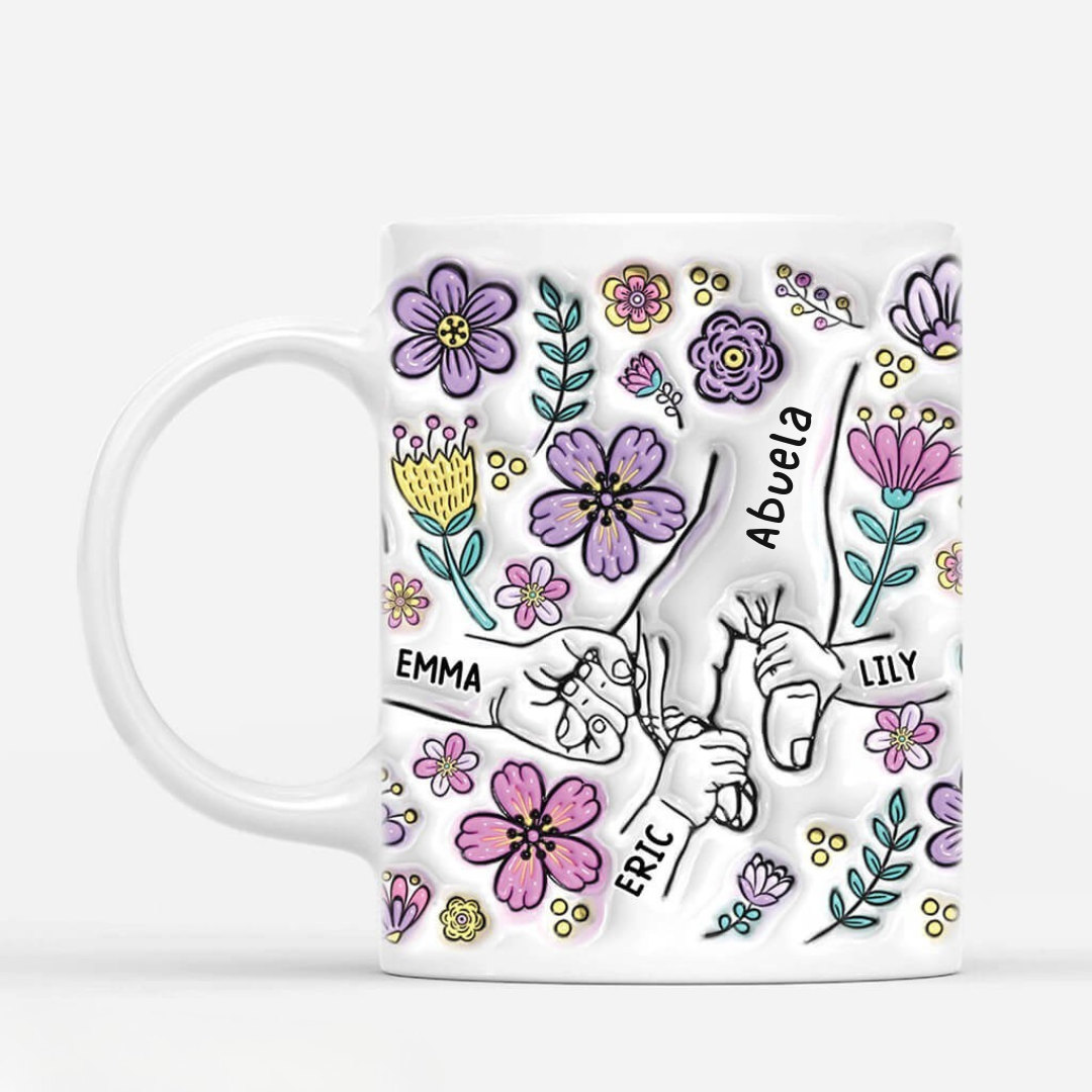 La familia por encima de todo - Taza personalizada con efecto 3D diseño floral