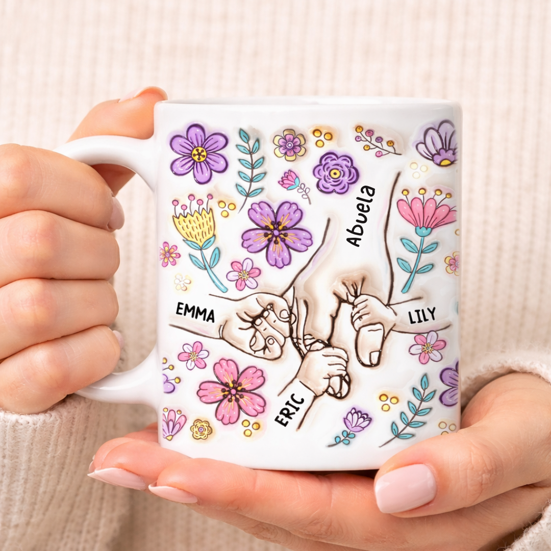 La familia por encima de todo - Taza personalizada con efecto 3D diseño floral